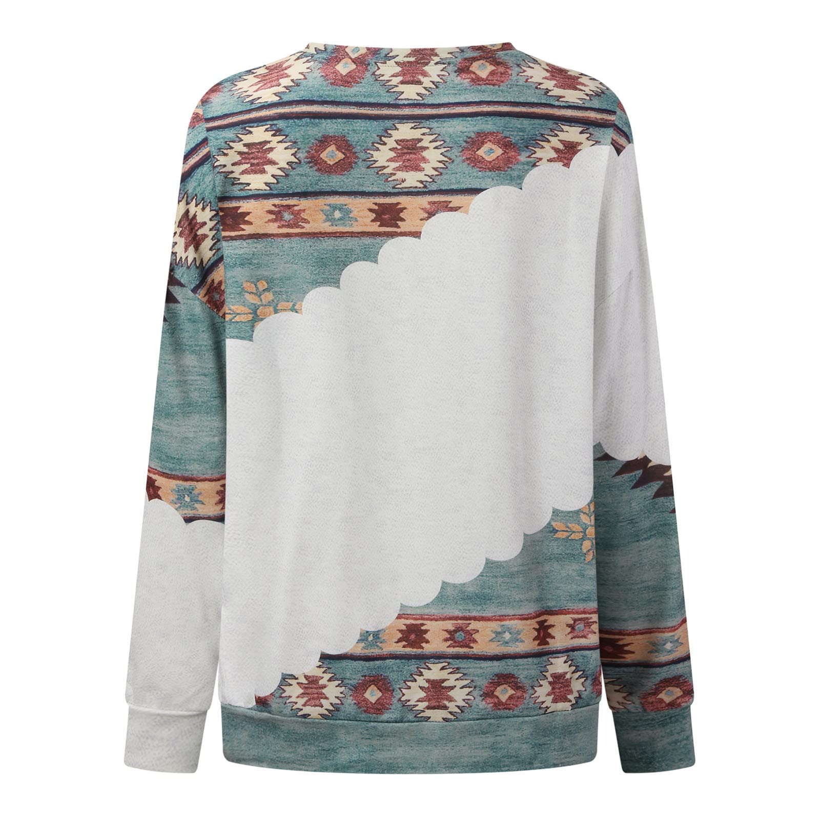 Women's Western Aztec Ethnic Print Long Sleeve Crewneck Tunic Top - Boho Loose Fit Blouse for Casual Wear, Festivals & Layering