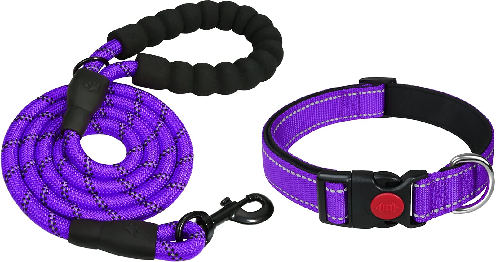 Taglory 5/16'' Reflective Nylon Dog Leash & Collar Set - 6FT Strong Rope Leash with 8-12