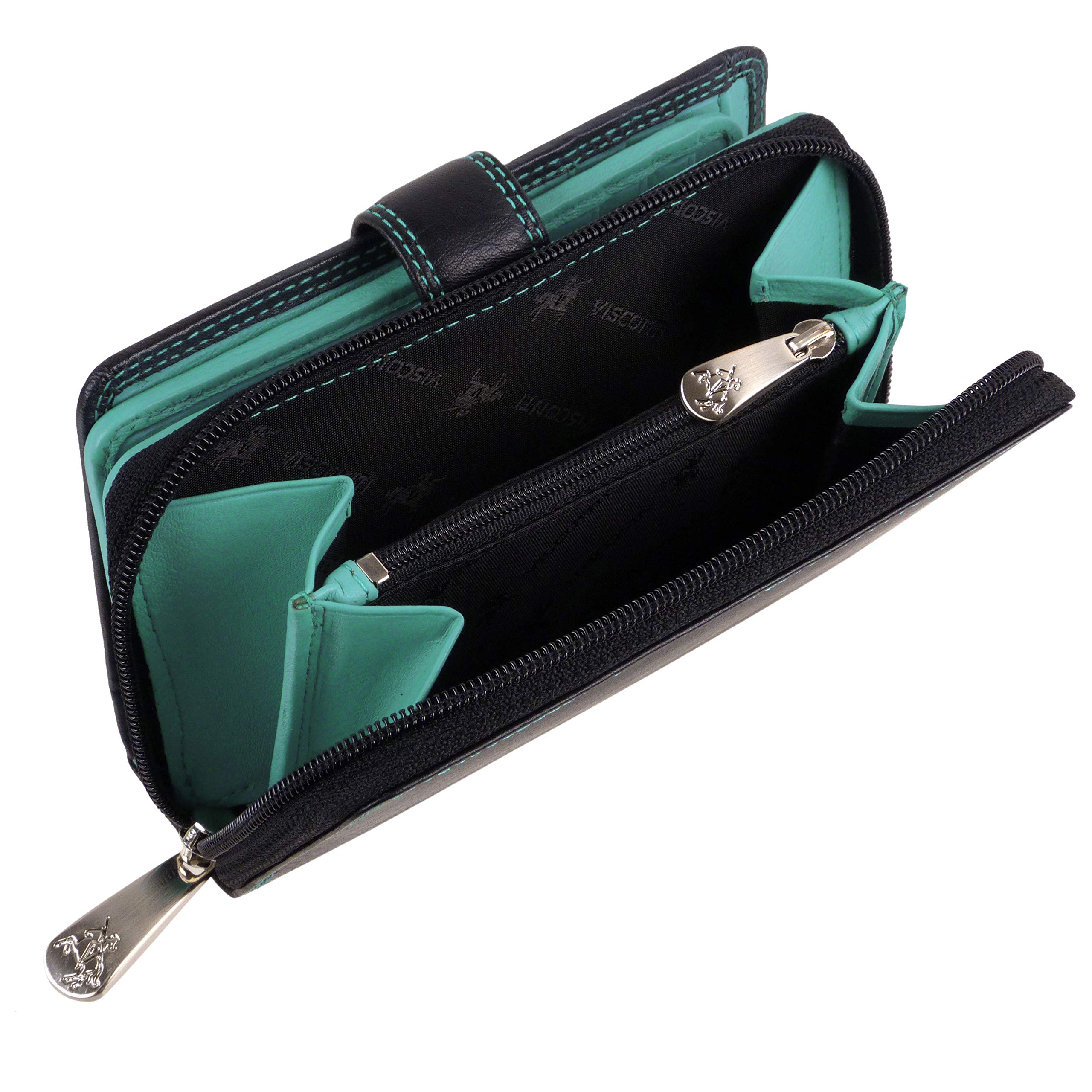 Women's Soft Leather & Aqua Two Tone Purse Wallet - Stylish Crossbody Bag for Everyday Use, Travel & Shopping