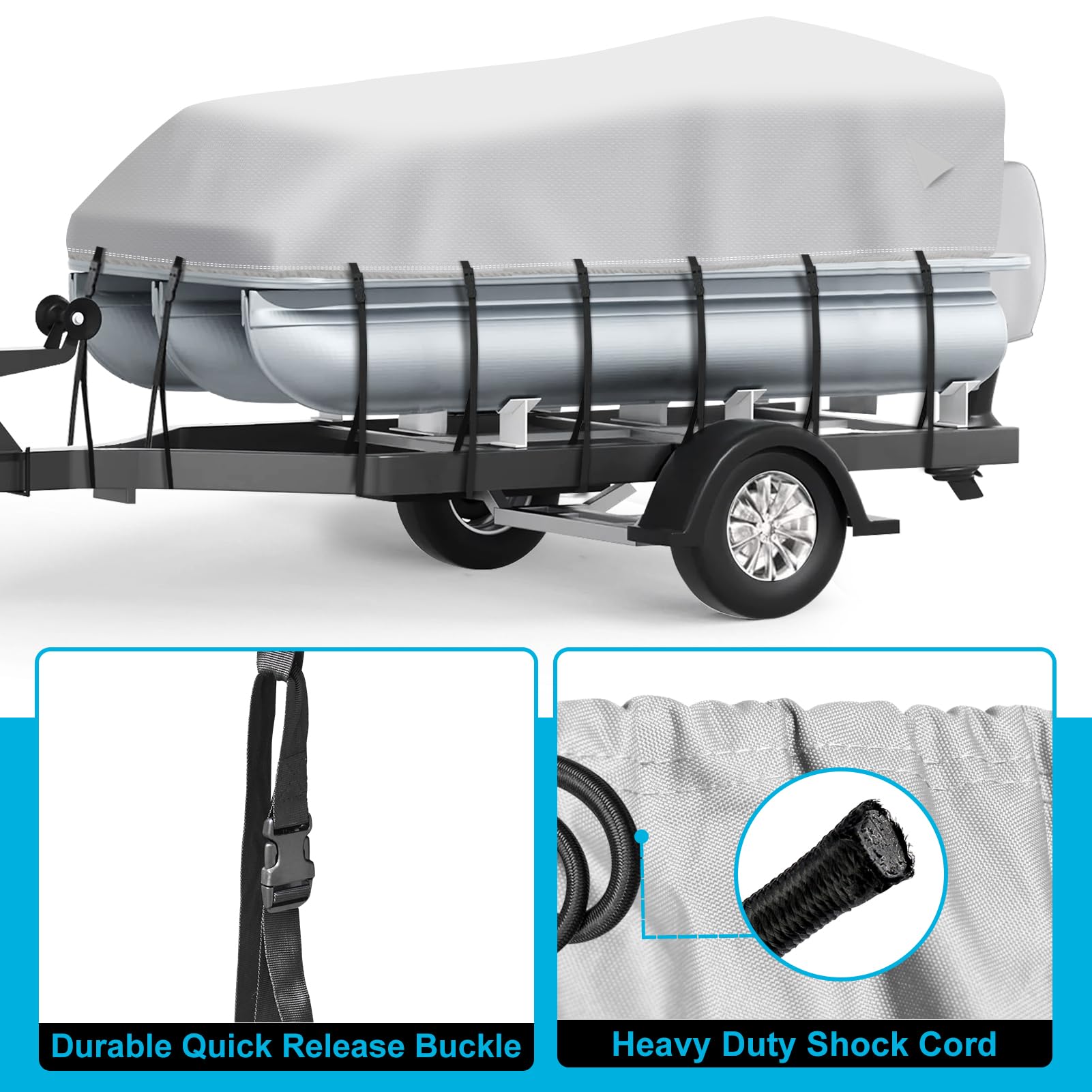 **Waterproof 1200D Pontoon Boat Cover with Motor Cover - 21-24 FT Heavy Duty Canvas Boat Cover for Pontoon Boats (Gray) - Perfect for Outdoor Storage & Marine Protection**