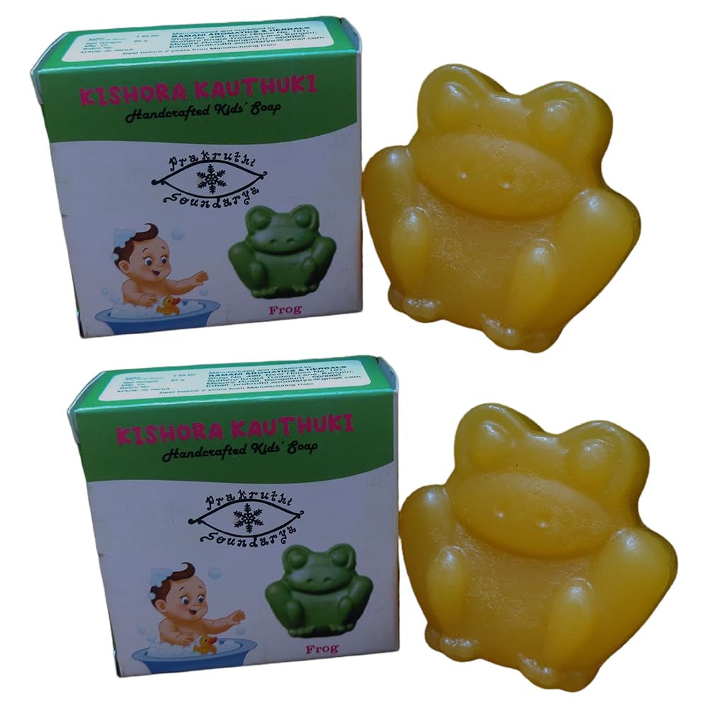 PRAKRUTHI SOUNDARYA KISHORA KAUTHUKI Frog Herbal Soap for Kids Bath - Natural Handmade Soap for All Skin Types | Deep Cleansing, Gentle Luxury Soap with Fresh Aroma (85g, Pack of 2) | Perfect for Sensitive Skin & Daily Bathing Routine