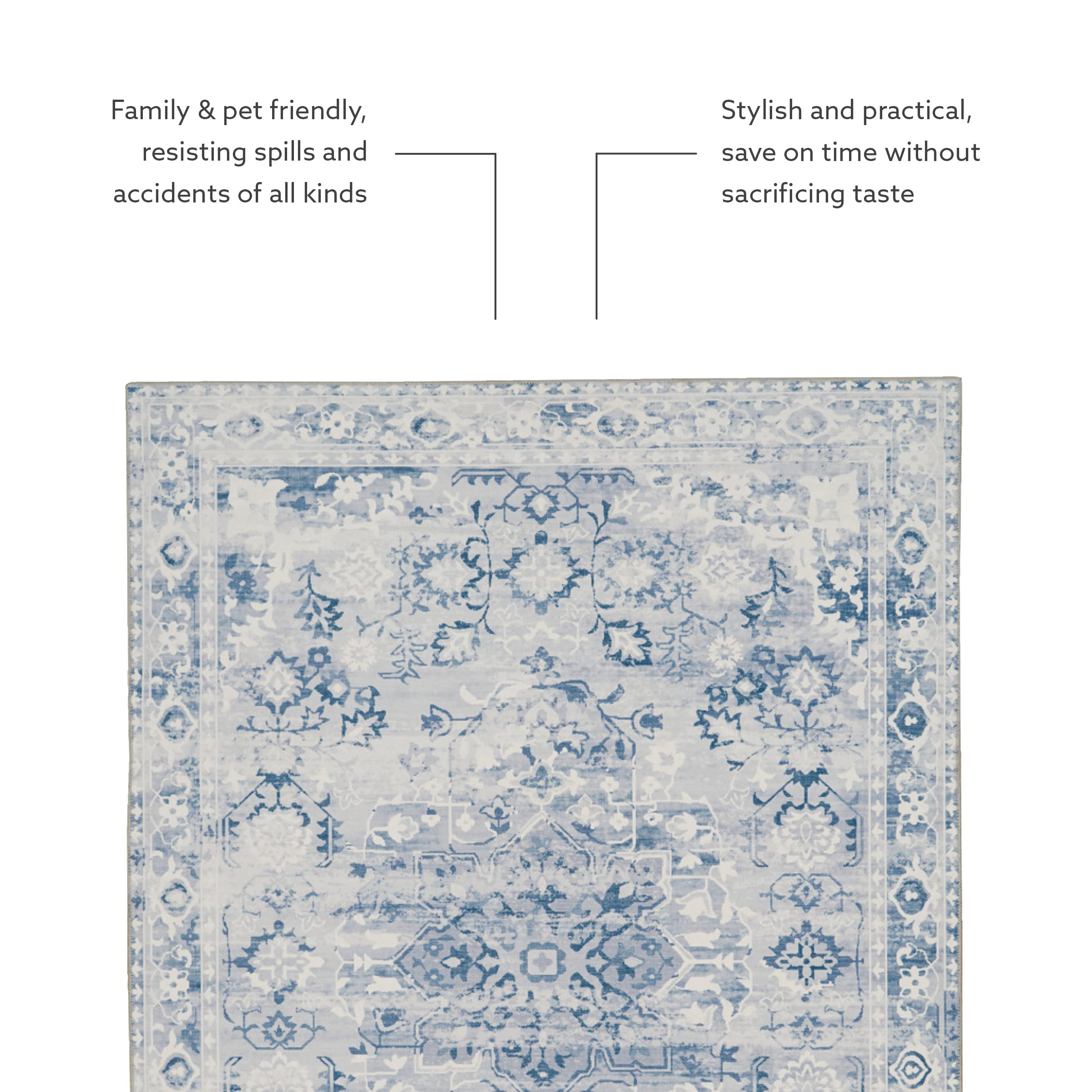Linon Home Decor Washable Area Rug 5' x 7' - Grey & Ivory Klinch Pattern, Soft & Durable for Living Room, Bedroom, Office | Easy to Clean Indoor Floor Mat