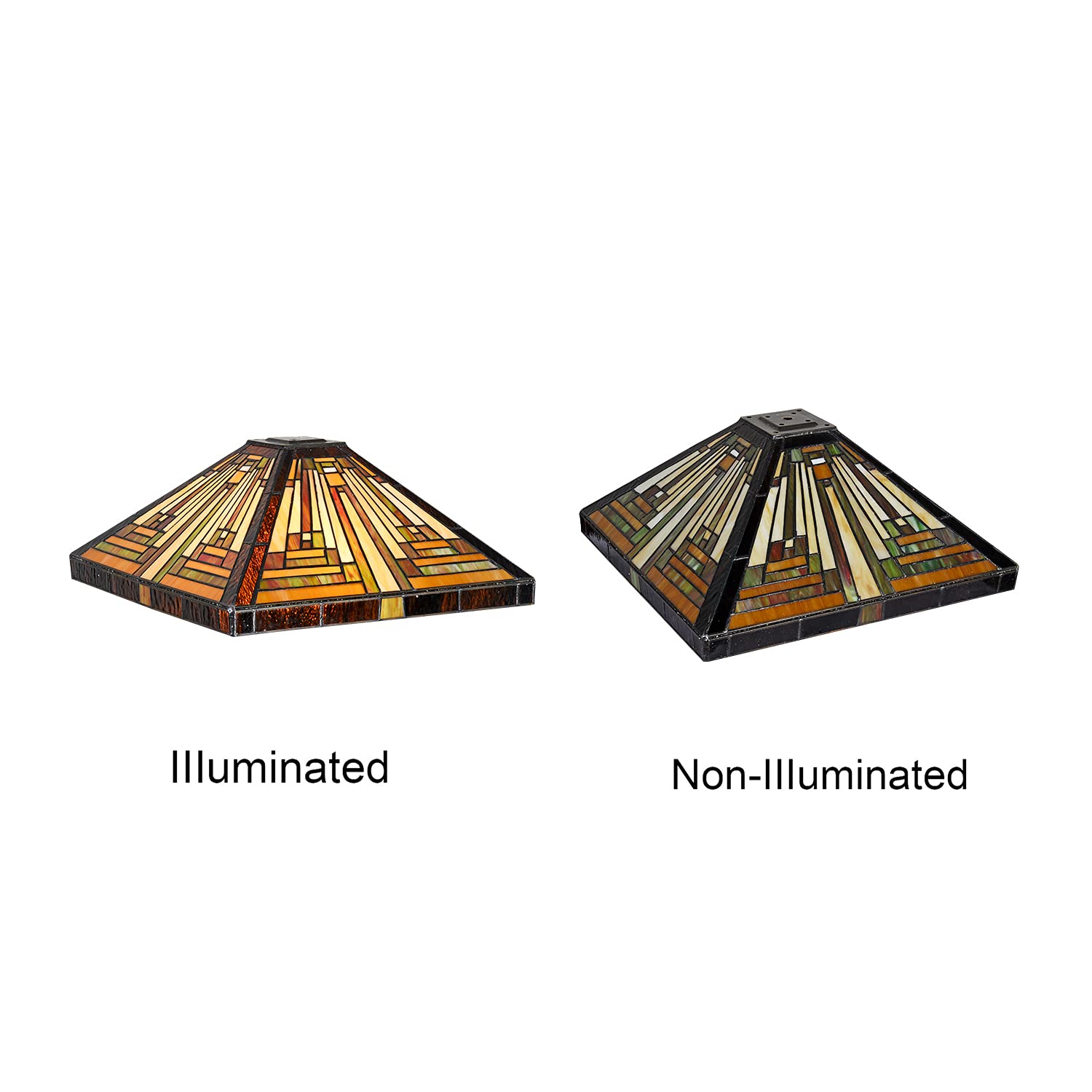 16 Inch Tiffany Style Stained Glass Lamp Shade - Amber Brown Mission Square Design for Table & Floor Lamps | Perfect Replacement Shade for Living Room, Bedroom, or Office Decor