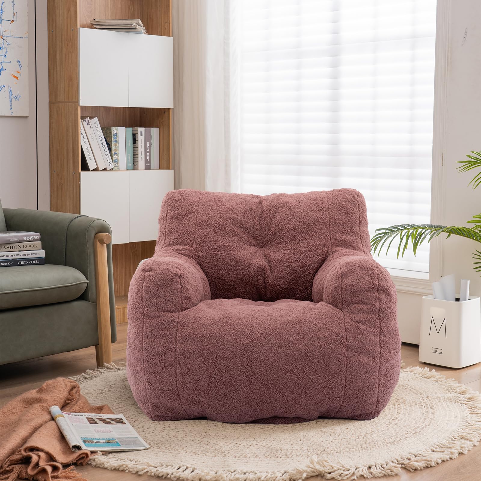 Recaceik Tufted Soft Fluffy Bean Bag Chair with Filler - Giant Imperial Lounger Lazy Sofa for Bedroom & Living Room - Large Rufous Color - Perfect for Relaxing, Gaming, and Movie Nights