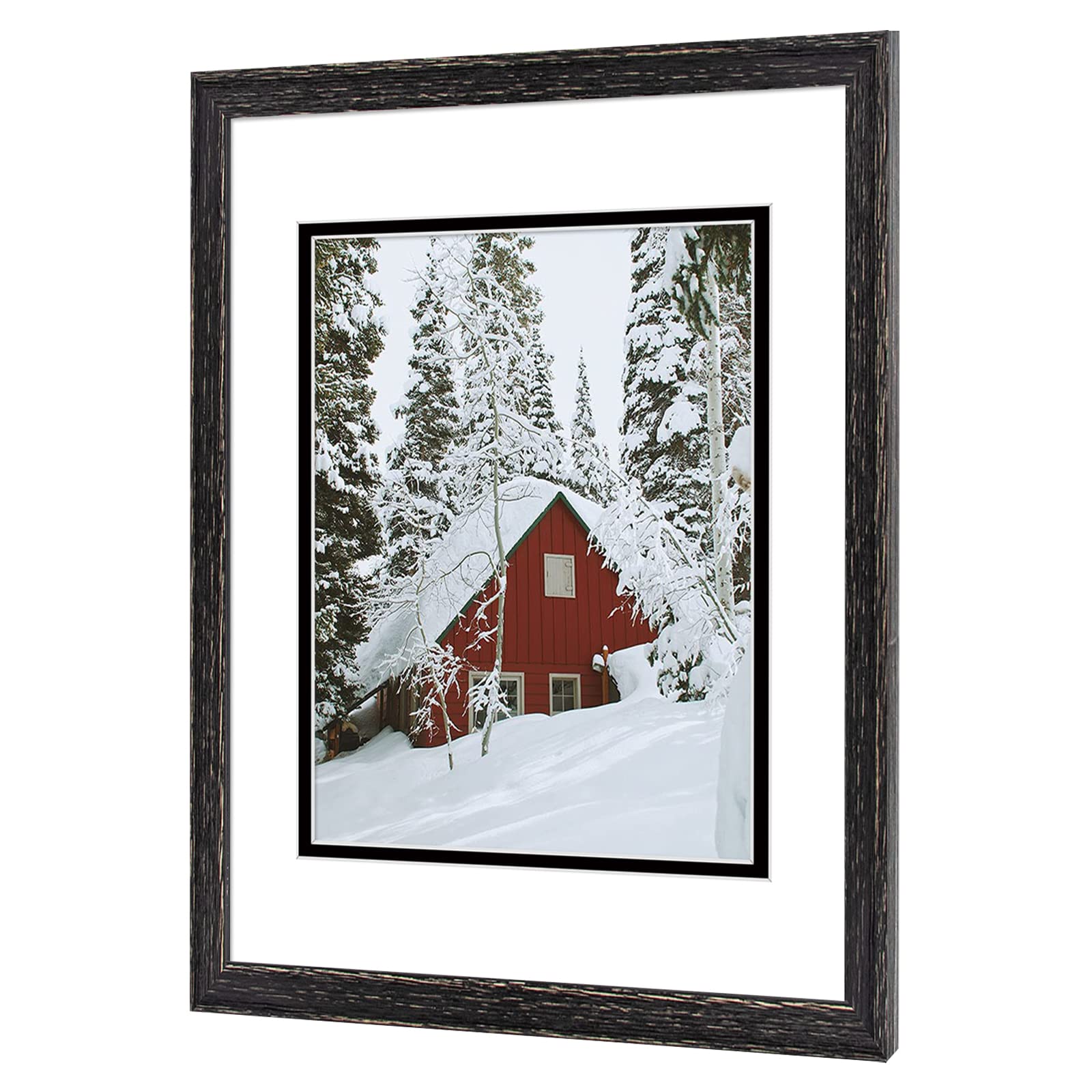 Golden State Art 11x14 Distressed Black Wood Picture Frame with White/Black Double Mat - Holds 8x10 Photos, Real Glass, Sawtooth Hanger & Wall Mount - Perfect for Living Room, Bedroom & Office Decor (2 Pack)