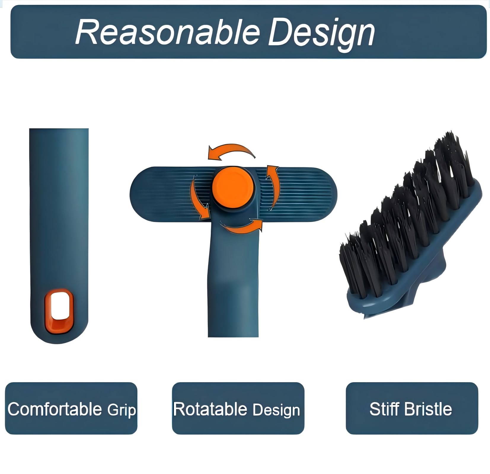 Hard Bristle Crevice Cleaning Brush - Rotating Scrub Brush for Tough Stains, Multi-Purpose Cleaning Tool for Bathroom, Kitchen, Tiles & Grout - Perfect for Household Deep Cleaning & Hard-to-Reach Areas