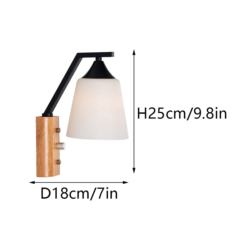 Nordic Style E27 Wooden Wall Sconces - Modern Simple Wall Lamp with Milky White Glass Shade for Bedroom, Hallway & Living Room Lighting | Home Decor & Interior Design