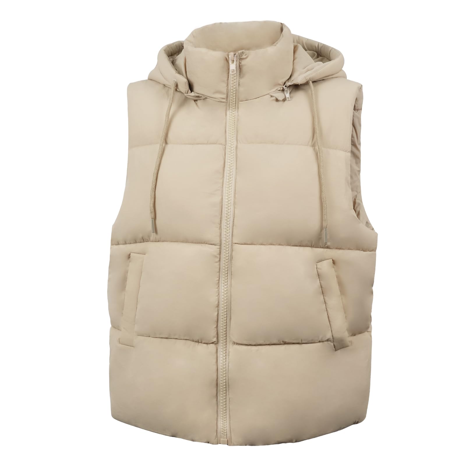 Women's Lightweight Puffer Vest with Zippered Pockets & Detachable Hood - Winter Warm Fleece Lined Jacket for Outdoor Hiking, Camping & Casual Wear