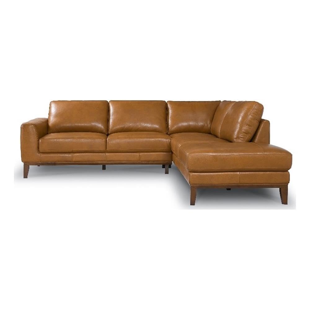 ASHCROFT Mid-Century Modern Milton Tan Leather Sectional Sofa with Right Chaise Lounge - Perfect for Living Room, Lounge & Contemporary Home Decor