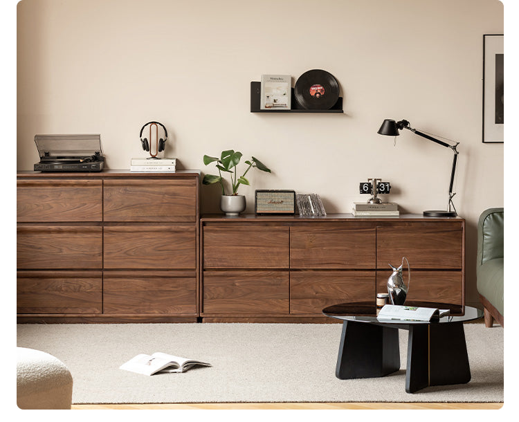 Solid Black Walnut Wood Dresser - 6-Drawer Bedroom Storage Furniture for Master Bedroom, Guest Room & Nursery Organization