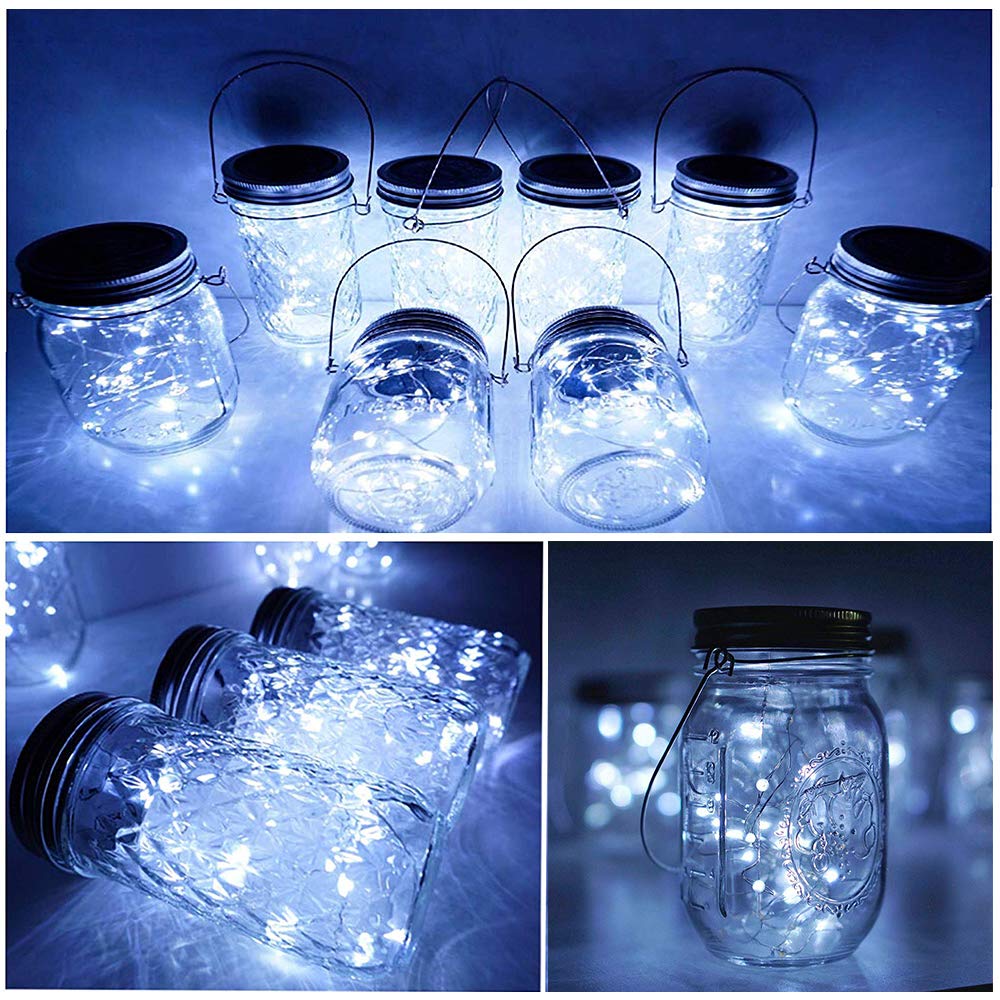SunKite Solar Mason Jar Lid String Lights - 6 Pack, 15 LED Fairy Star Firefly Lights for Outdoor Decor (Jars Not Included) | Perfect for Patio, Garden, Wedding, Lantern & Table Decoration in Cool White | Energy-Saving Solar Powered Ambient Lighting