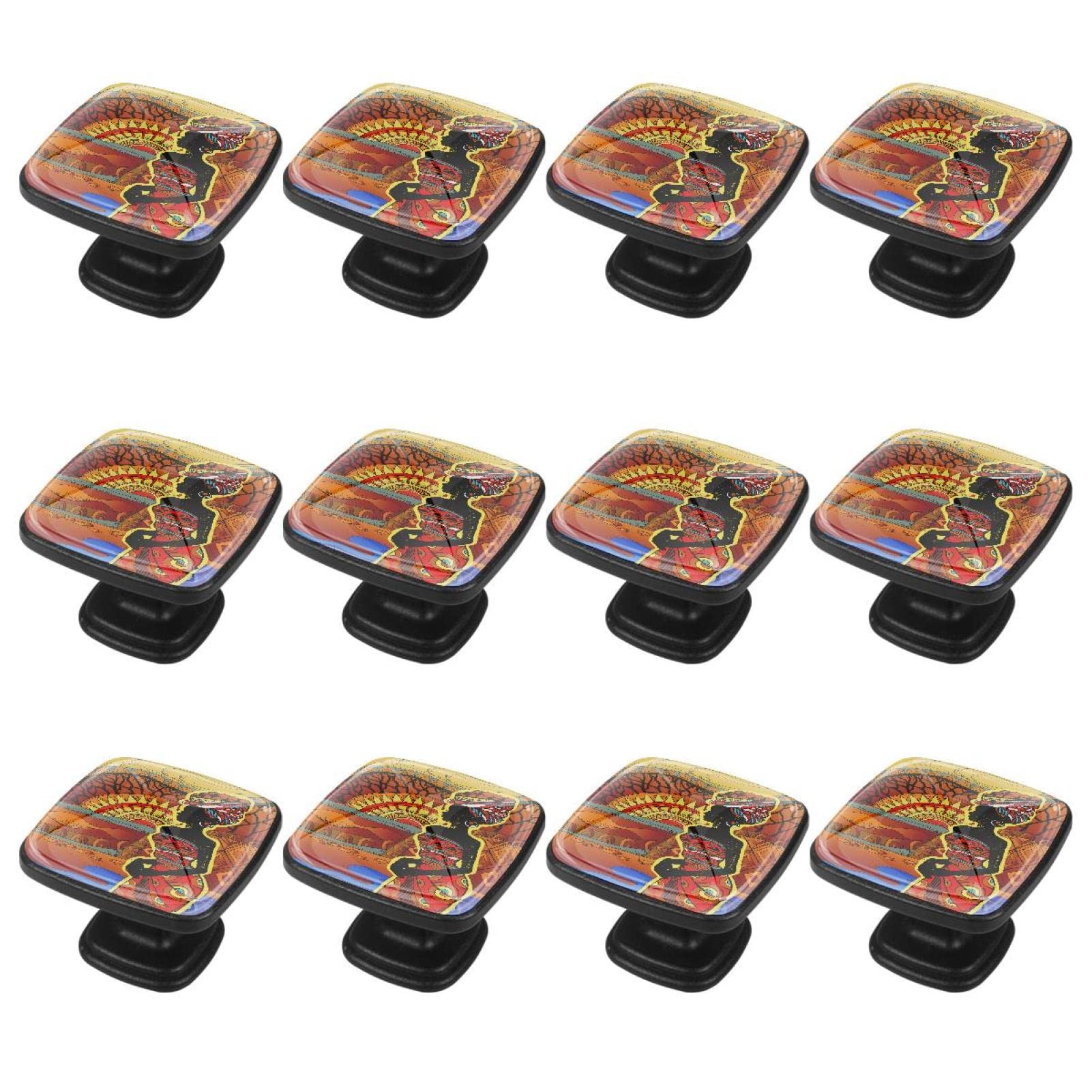 GIAPB 12Pcs African Tribal Art Cabinet Handles & Drawer Knobs - Vintage Dresser Hardware for Kitchen Cabinets, Bathroom Vanity & Furniture Upgrade