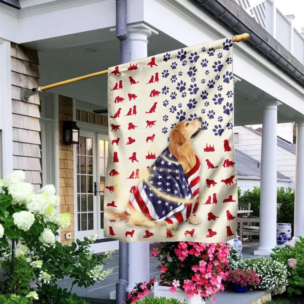 Motona Golden Retriever Dog American Flag - Patriotic Golden Retriever Lover Gift - Outdoor Garden & Yard Decoration for Dog Houses, Homes & Backyards - Perfect for 4th of July, Memorial Day & Pet-Themed Parties
