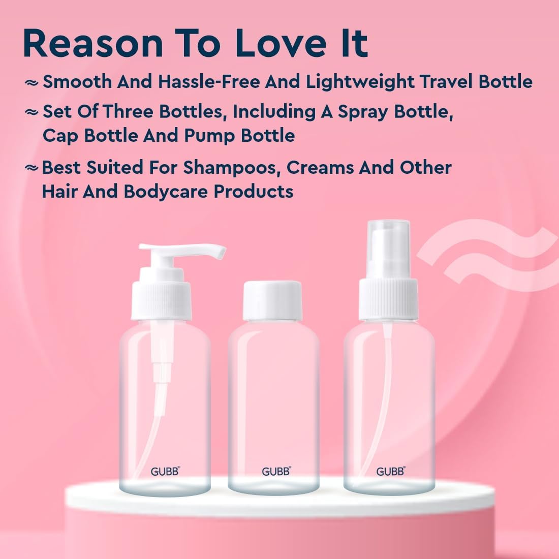 GUBB Travel Bottle Set - Leak Proof Refillable Toiletries Bottles with Pump, Spray & Cap for Shampoo, Lotion & Cosmetics | Perfect for Air Travel, Gym & Vacation Essentials