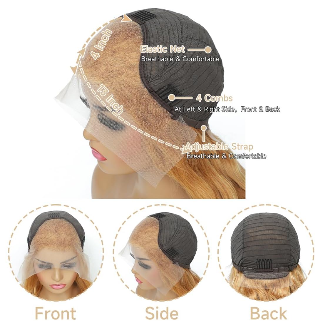 Ash Blonde with Silver Gray Highlight 180% Density Human Hair Lace Front Wig - 13x4 Body Wave, Mini Knots, HD Invisible Lace, Glueless - Milk Tea Brown & Silver Blonde 24