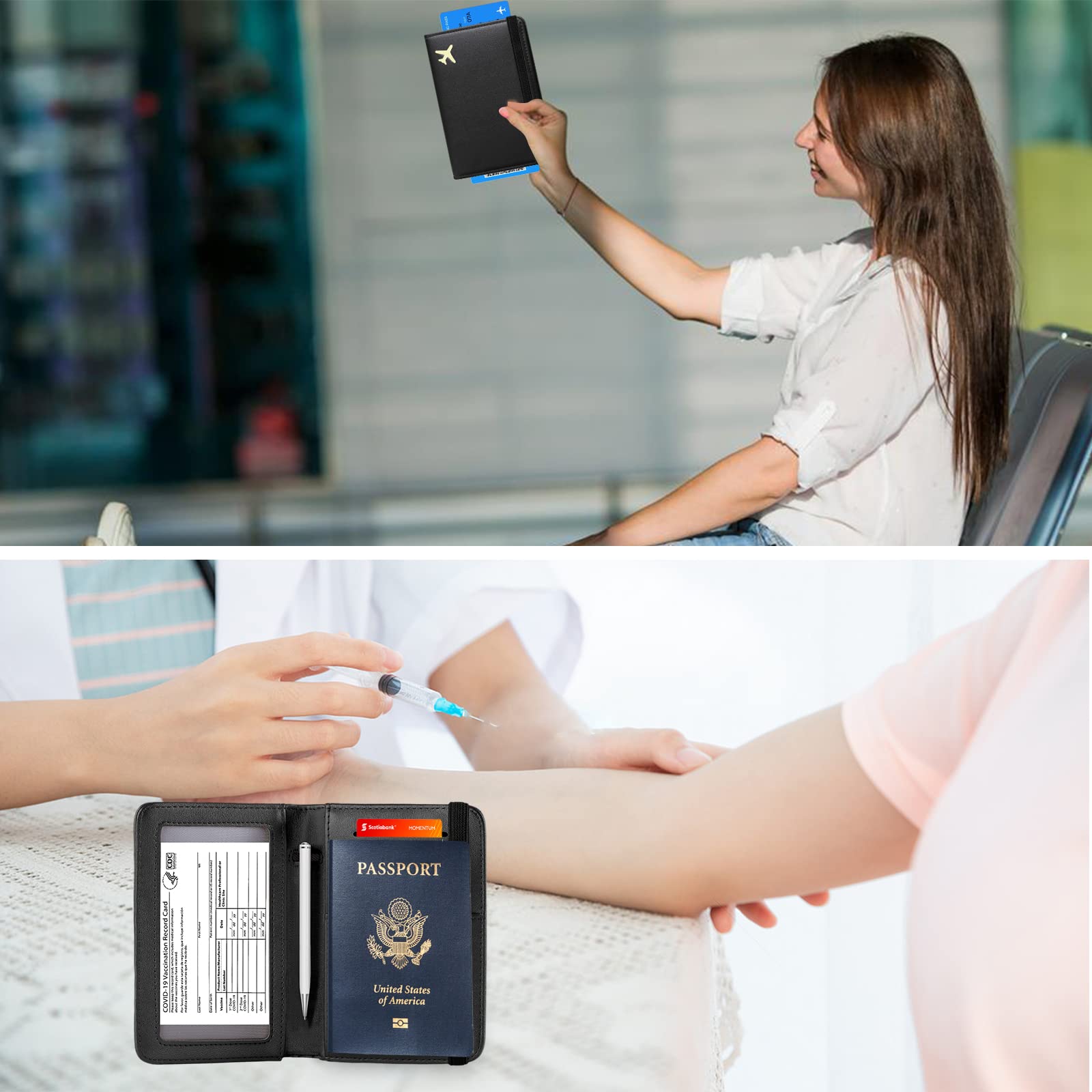 ZOPPEN RFID Blocking Passport Holder Wallet for Women & Men - Travel Essentials Document Organizer with Secure Cover Case (Black) | Perfect for International Trips, Business Travel & Vacation Accessories