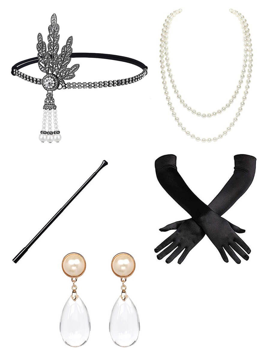 Black Gatsby Party Accessories 5-Piece Set - Vintage 1920s Themed Decorations for Great Gatsby Parties, Weddings & Roaring 20s Events