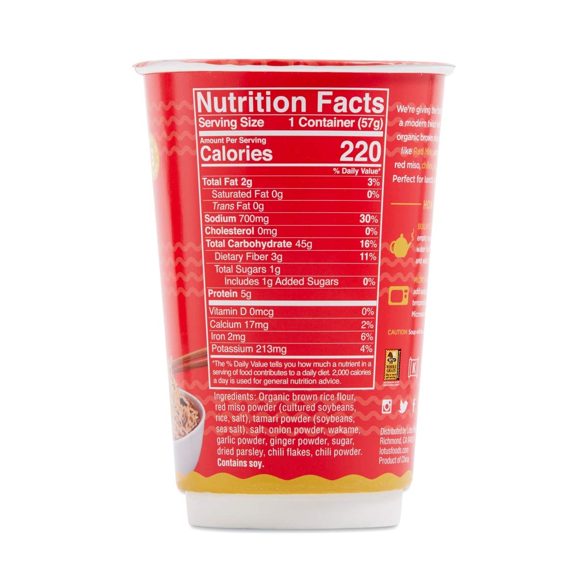 Lotus Foods Organic Red Miso Rice Ramen Noodle Soup Cup - 2 oz | Gluten-Free Instant Noodles | Vegan & Non-GMO | Quick Meal for Office, College Dorm or Camping