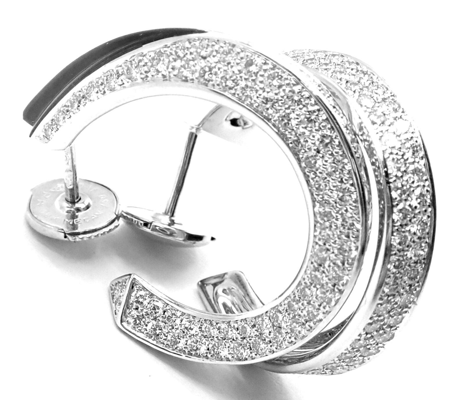 Authentic Cartier Panthere 18k White Gold Diamond Onyx Hoop Earrings - Luxury Jewelry for Women, Perfect for Weddings & Special Occasions