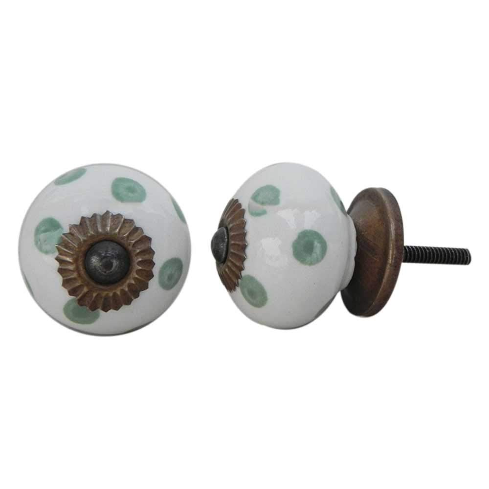 IndianShelf 10 Pack White Polka Dot Ceramic Drawer Knobs - Premium Handcrafted Cabinet Hardware for Kitchen, Dresser & Furniture - Decorative Pulls for Home & Office Organization