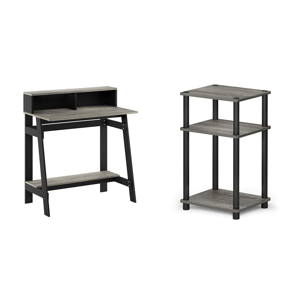 Furinno Simplistic A-Frame Computer Desk & 3-Tier End Table - Compact Home Office Desk for Small Spaces, Bedroom, Dorm Room or Study Area