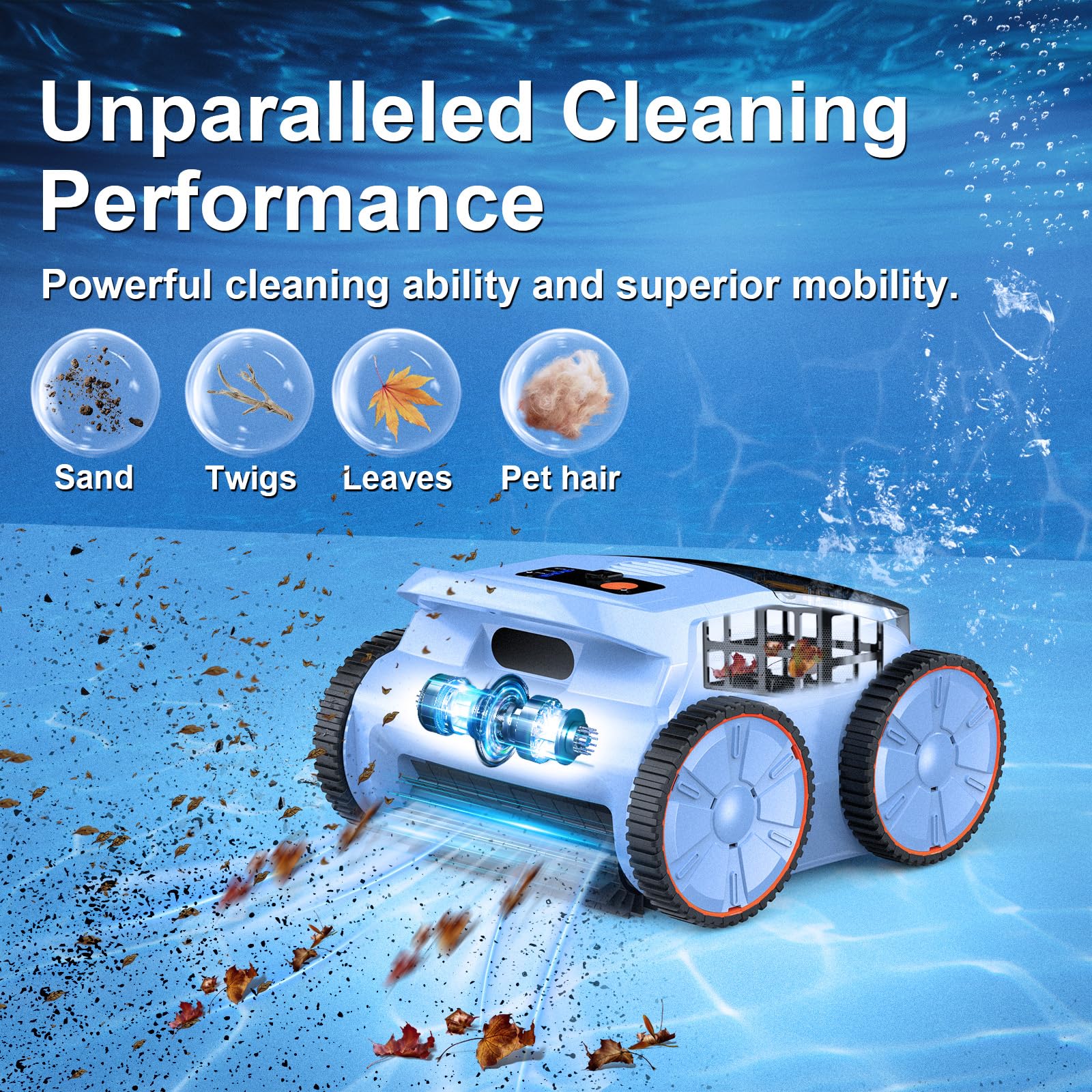 Seauto SAT20 Robotic Pool Cleaner - 180 Min Runtime, Wall Climbing for Inground & Above Ground Pools up to 2000 Sq.ft | Automatic Pool Vacuum for Crystal Clear Water | Perfect for Backyard, Vacation Homes & Commercial Pools