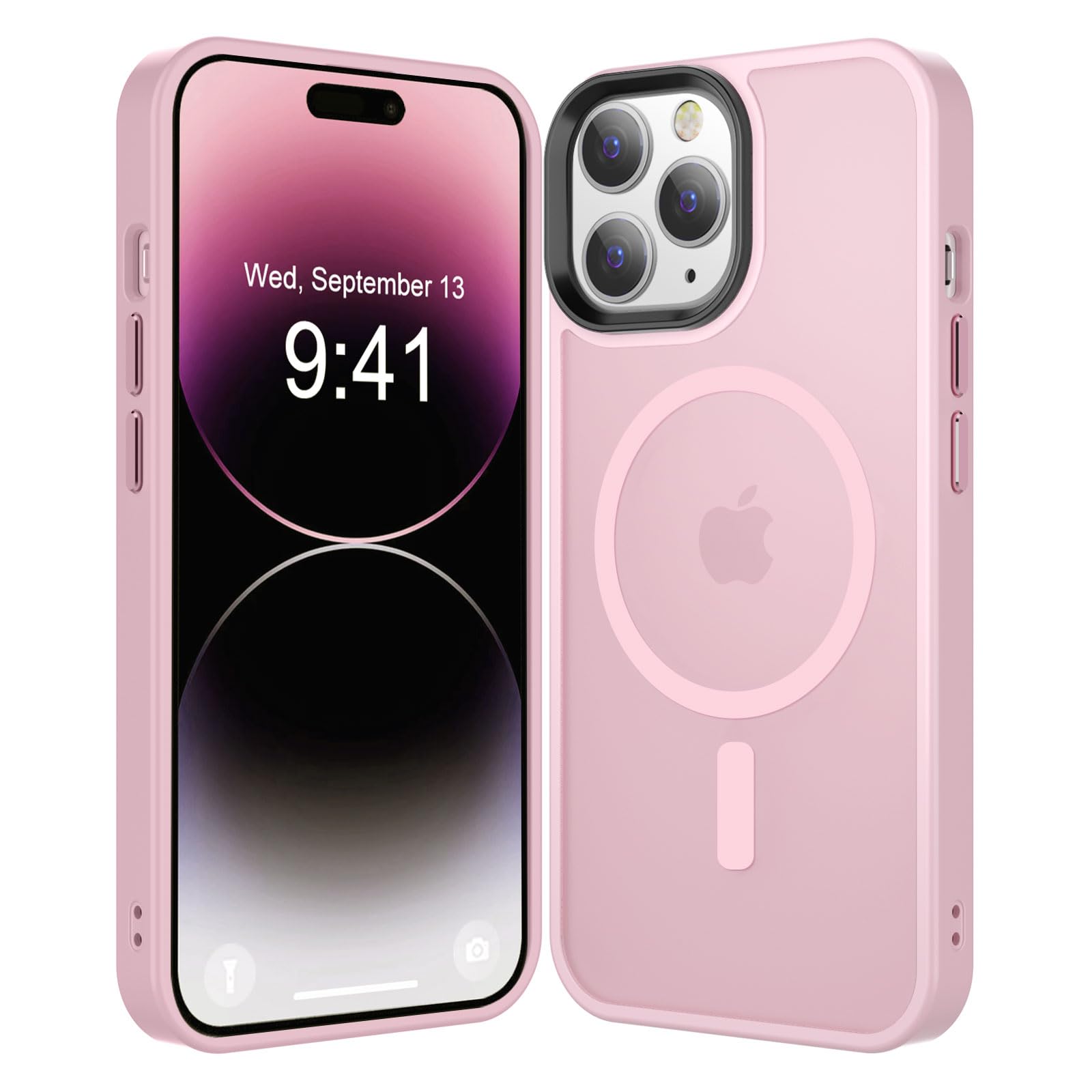 Magnetic iPhone 14 Pro Max Case with Magsafe Compatibility | Military-Grade Protection & Slim Translucent Matte Design | 6.7 Inch Shockproof Phone Cover in Pink | Perfect for Everyday Use, Travel & Outdoor Activities
