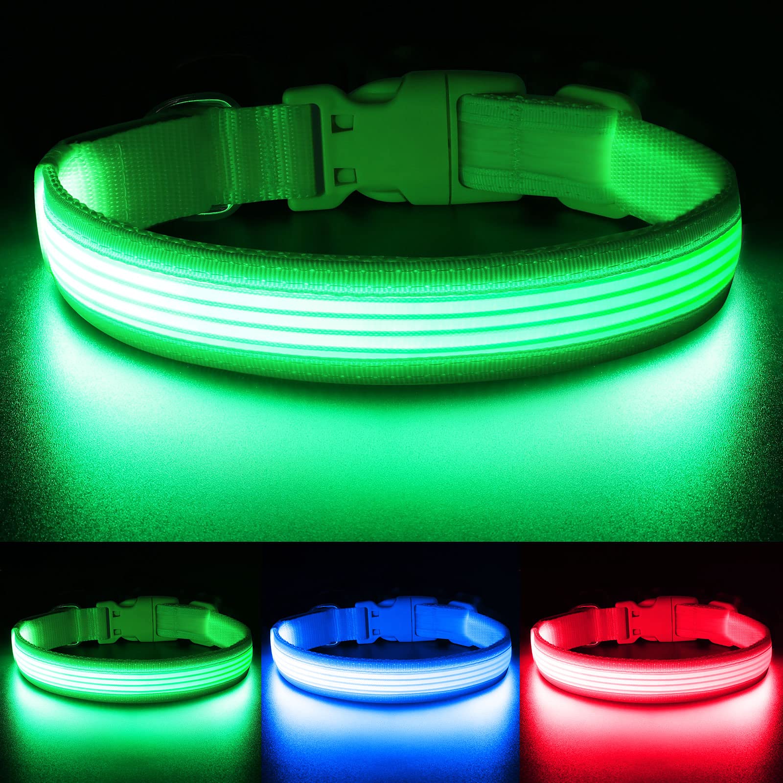 YFbrite USB Rechargeable LED Dog Collar - Super Bright Adjustable Glowing Pet Collar for Night Walking, Safety & Visibility | Green Small Size | Perfect for Evening Walks, Jogging & Outdoor Adventures