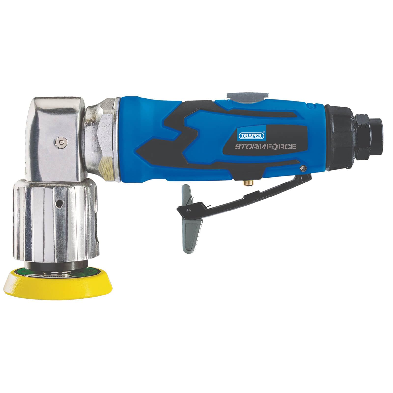 Draper 65059 Storm Force 50mm Mini Air Sander - Compact Pneumatic Sander Tool for Woodworking, Metal Polishing & Auto Body Repair | Blue Power Tool for DIY & Professional Use
