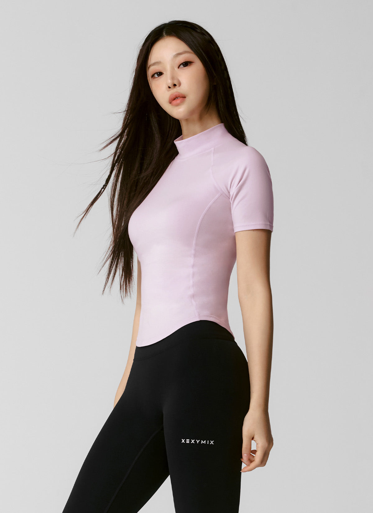 Peach-Colored Mock Neck Short Sleeve T-Shirt for Women - Casual Summer Top for Outfits, Dating & Office Wear
