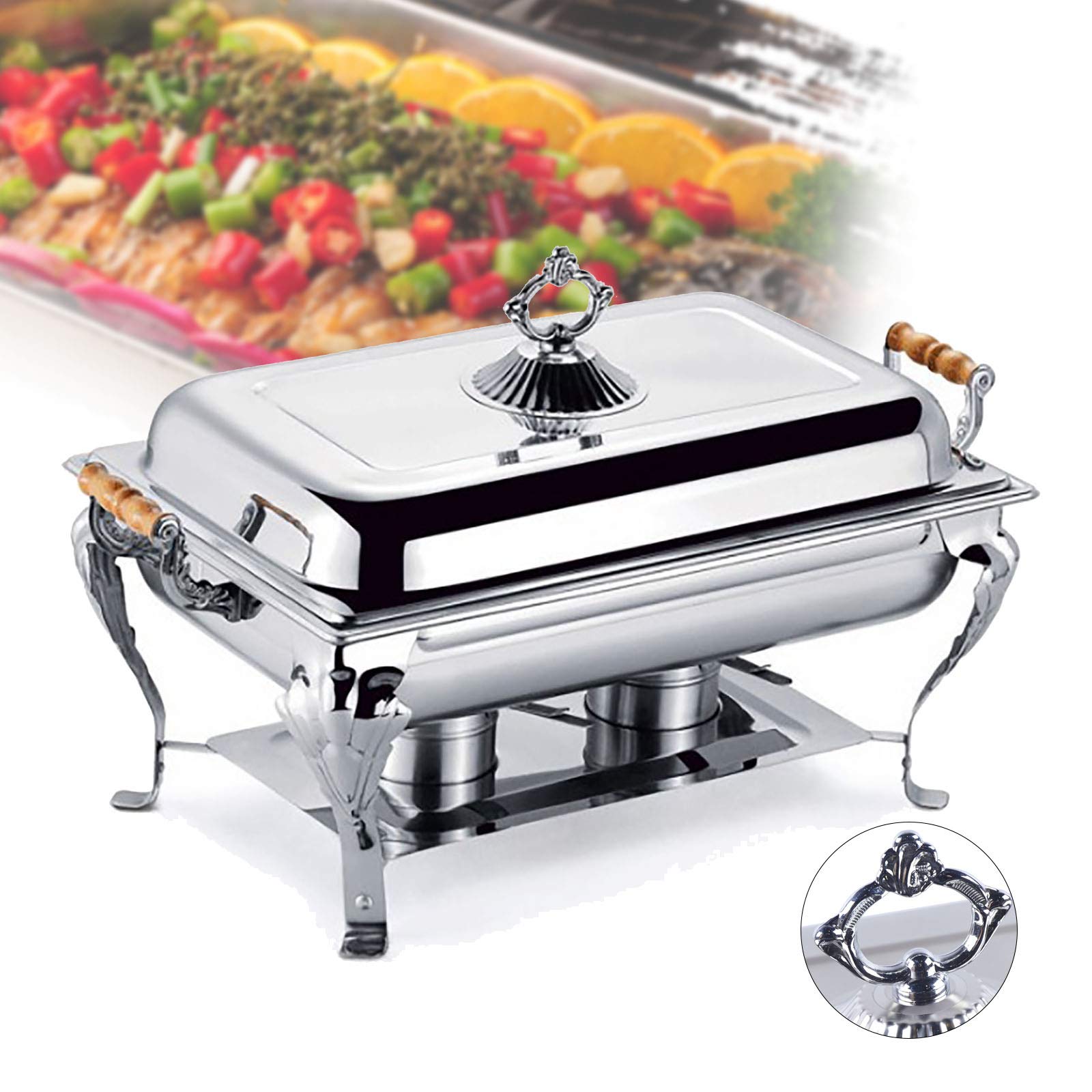 Premium 201 Stainless Steel Chafing Dish with Lid - Silver Square Buffet Food Warmer for Catering, Weddings, Banquets & Events - Keep Meals Hot for Parties, Buffets & Large Gatherings