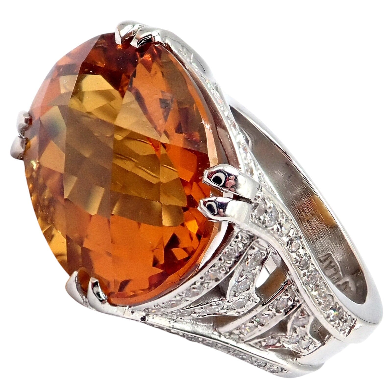 Kieselstein Cord Platinum 2.5 Carat Diamond & Golden Citrine Cocktail Ring Size 6.5 - Elegant Evening Wear & Special Occasion Jewelry Gift