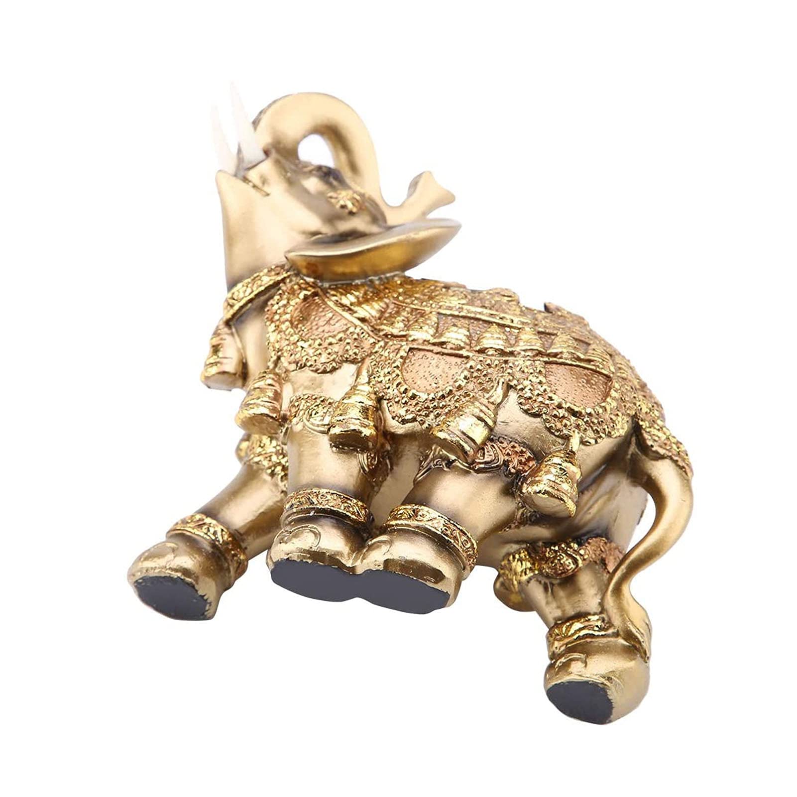 Golden Polyresin Elephant Statue - Lucky Feng Shui Wealth Decor for Home & Office | Handcrafted Elephant Sculpture with Upward Trunk | Perfect Gift for Collectors & Housewarming