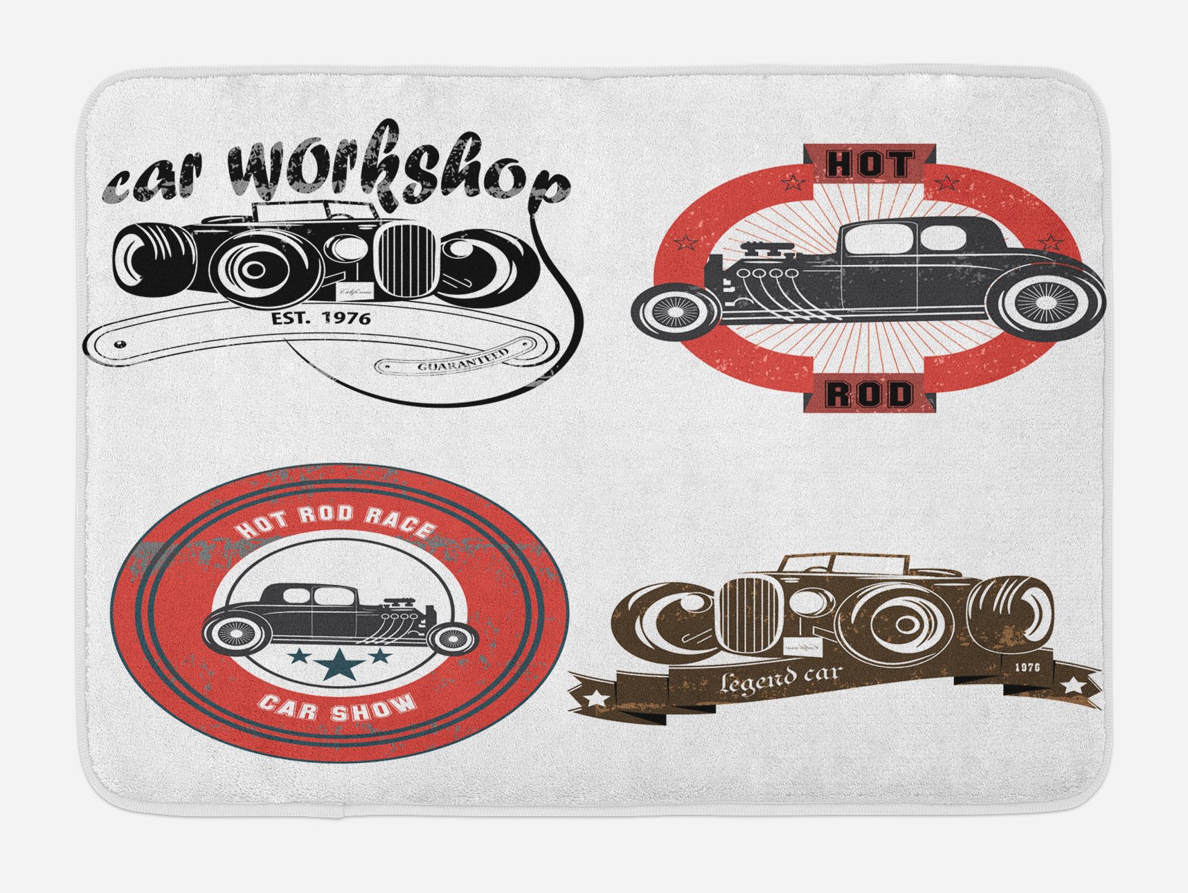 Ambesonne Cars Bath Mat - Non-Slip Plush Bathroom Rug with Pop Art Hot Rod Design, 30.2
