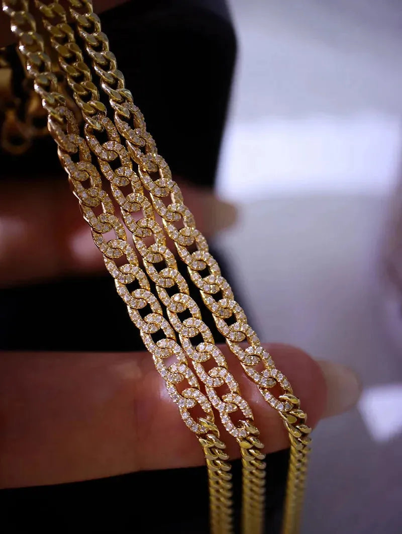 18K Yellow Gold Diamond Bracelet for Women - Real Natural Diamonds, Fashion Chain Design, INS Style Jewelry - Perfect for Parties, Weddings, and Special Occasions