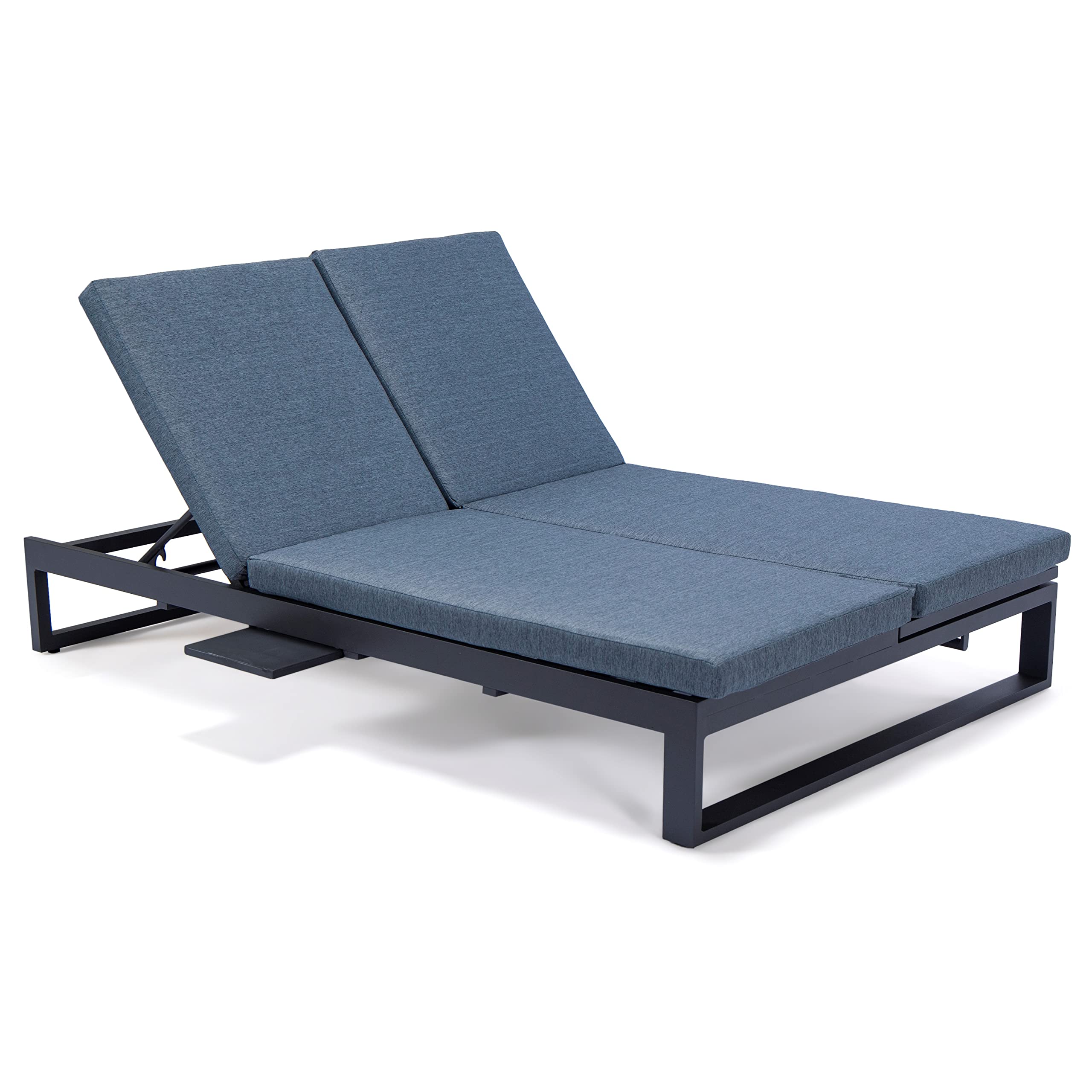 LeisureMod 2-in-1 Convertible Sofa & Double Chaise Lounge Chair with Adjustable Backrest - Powder-Coated Aluminum Frame & Removable Cushions - Indoor/Outdoor Furniture for Patio, Living Room, Poolside - Chelsea Collection in Blue