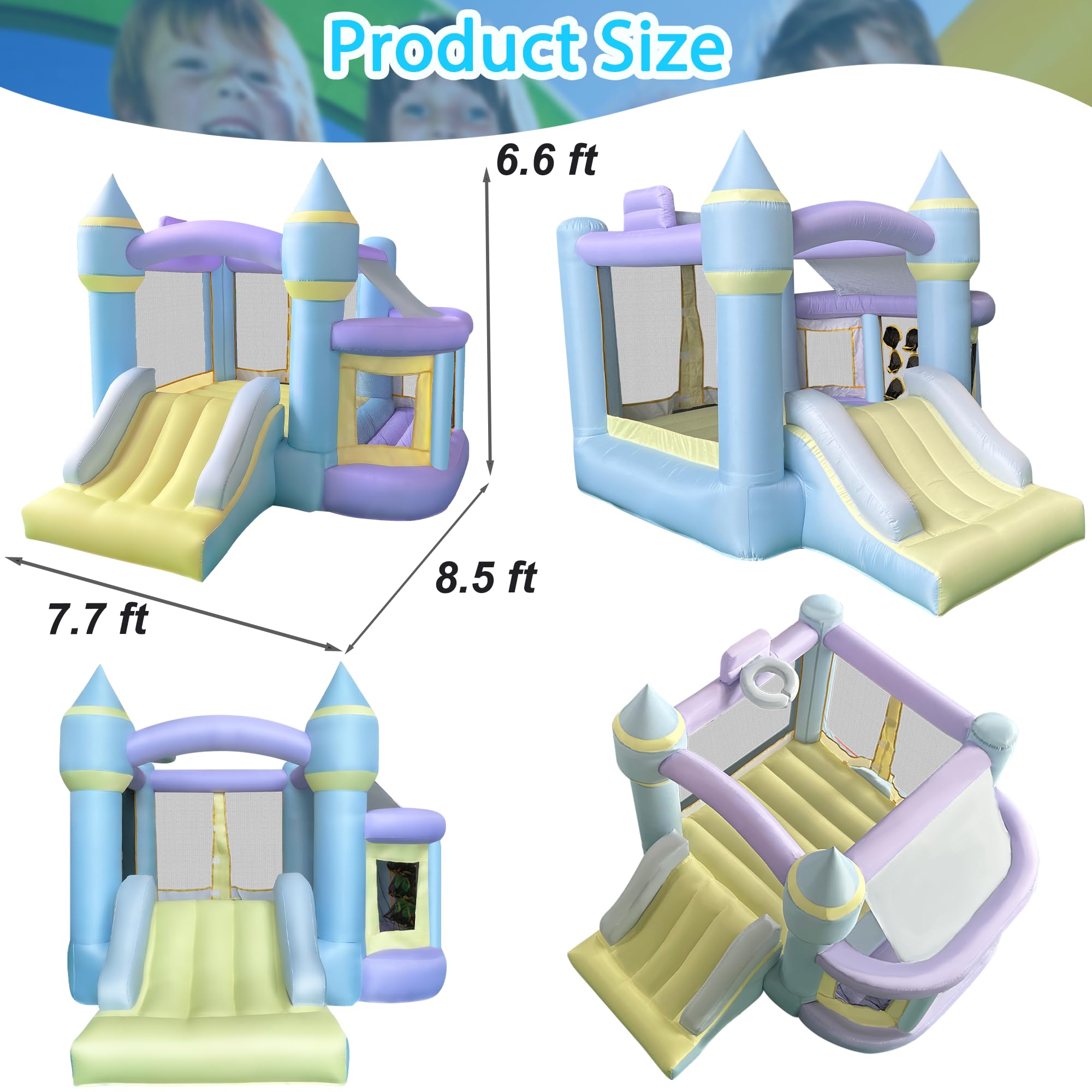 **RETRO JUMP Inflatable Bounce House for Kids - Bouncy Castle with Slide, Ball Pit, Basketball Rim, Blower Included | Indoor/Outdoor Play, Birthday Parties, Backyard Fun (Includes Balls, Storage Bag, Patch Kit, Stakes)**