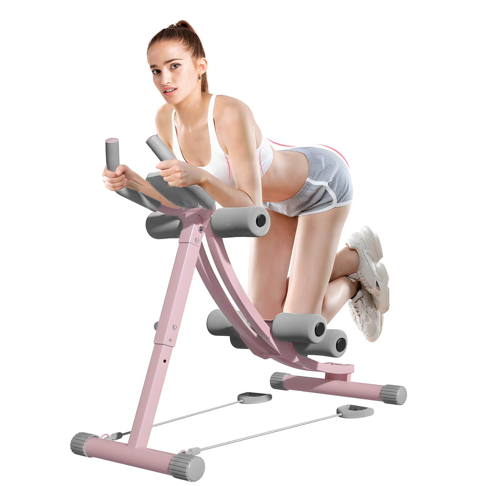 Ergonomic Dual-Track AB Workout Machine for Women - Pink Abdominal Trainer with LED Display & Adjustable Resistance - Perfect for Home Gym, Core Strengthening, and Toning Stomach Muscles