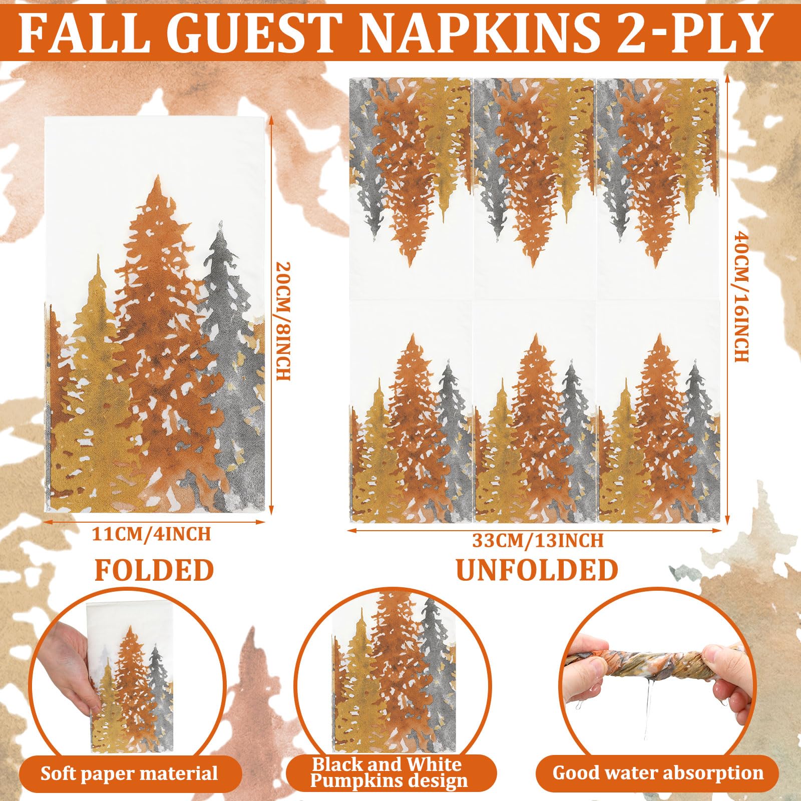 Seajan 200-Pack Premium Disposable Paper Guest Napkins & Hand Towels - Soft Fall Tree Design for Bathroom, Wedding, Party & Home Decor - Eco-Friendly Paper Napkins for Elegant Dining & Hospitality Use