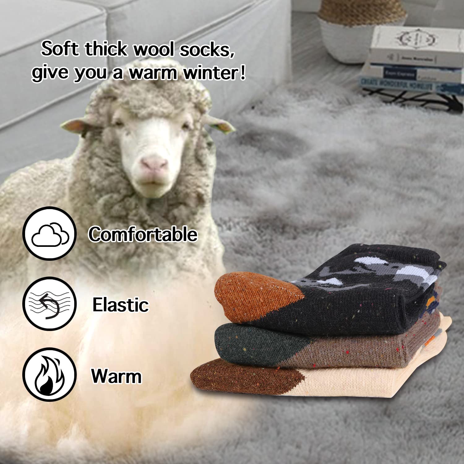 Benefeet Women's Wool Cat Socks - Warm Winter Boot Socks for Hiking & Casual Wear