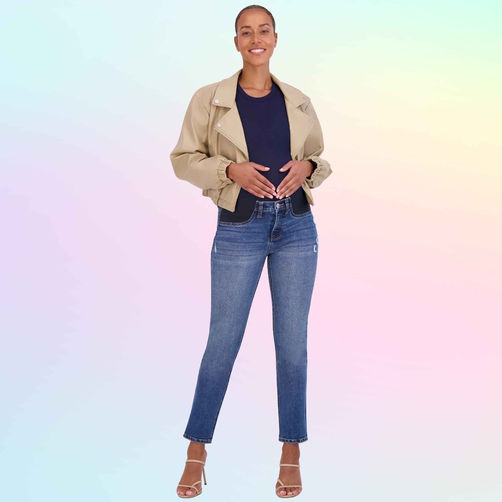 Savi Parker Women's Maternity Jeans Under The Belly - Comfortable Stretch Straight Leg Distressed Denim Pants for Pregnancy - 29