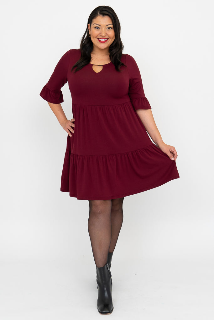 Bernadette Women's Burgundy Bamboo Dress - Elegant & Comfortable for Casual Wear, Office, and Special Occasions
