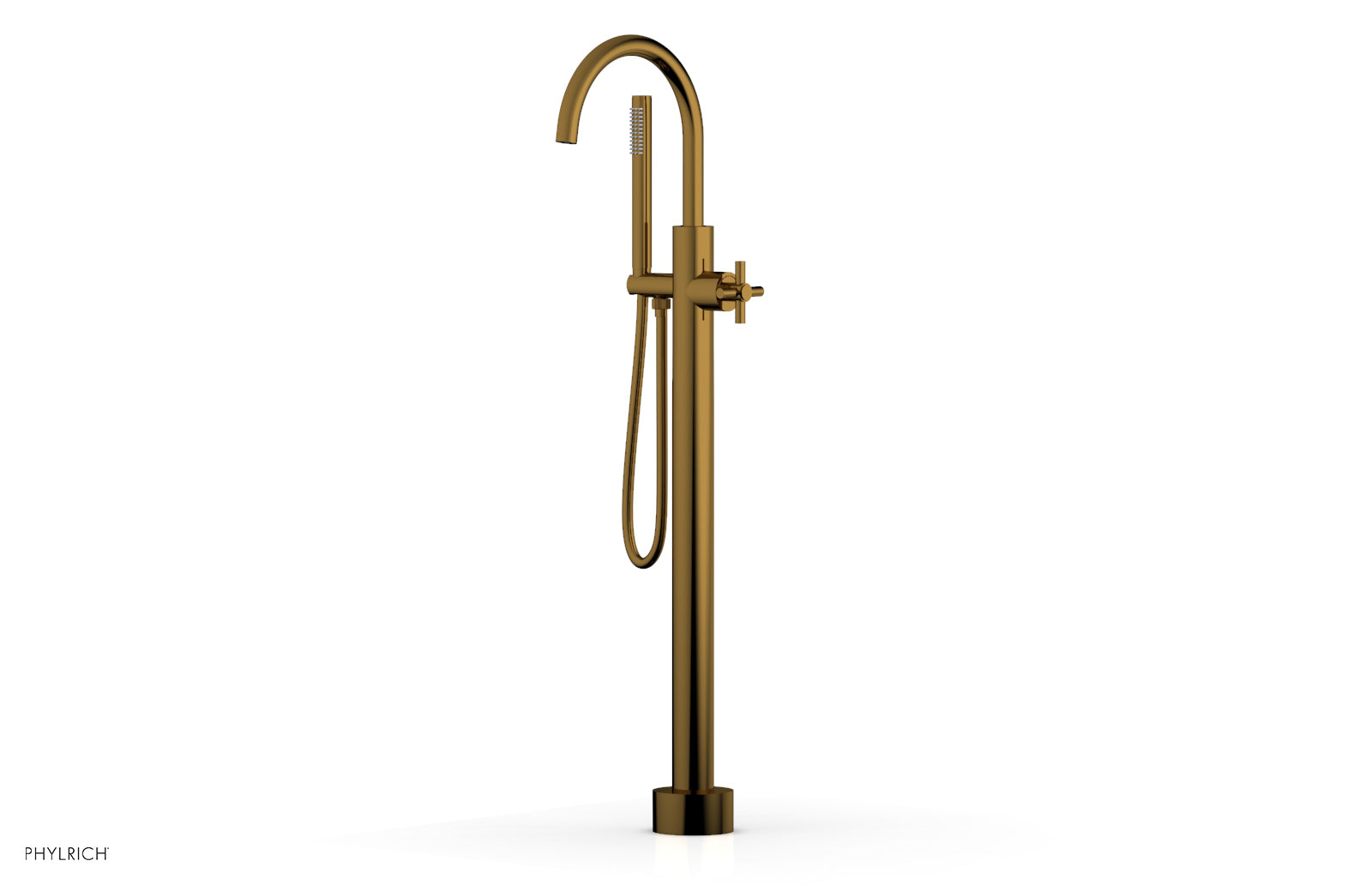 Premium Tall Floor Mount Tub Filler with Cross Handle & Hand Shower - D1314401 - Perfect for Modern Bathroom Renovations and Spa-Like Showers
