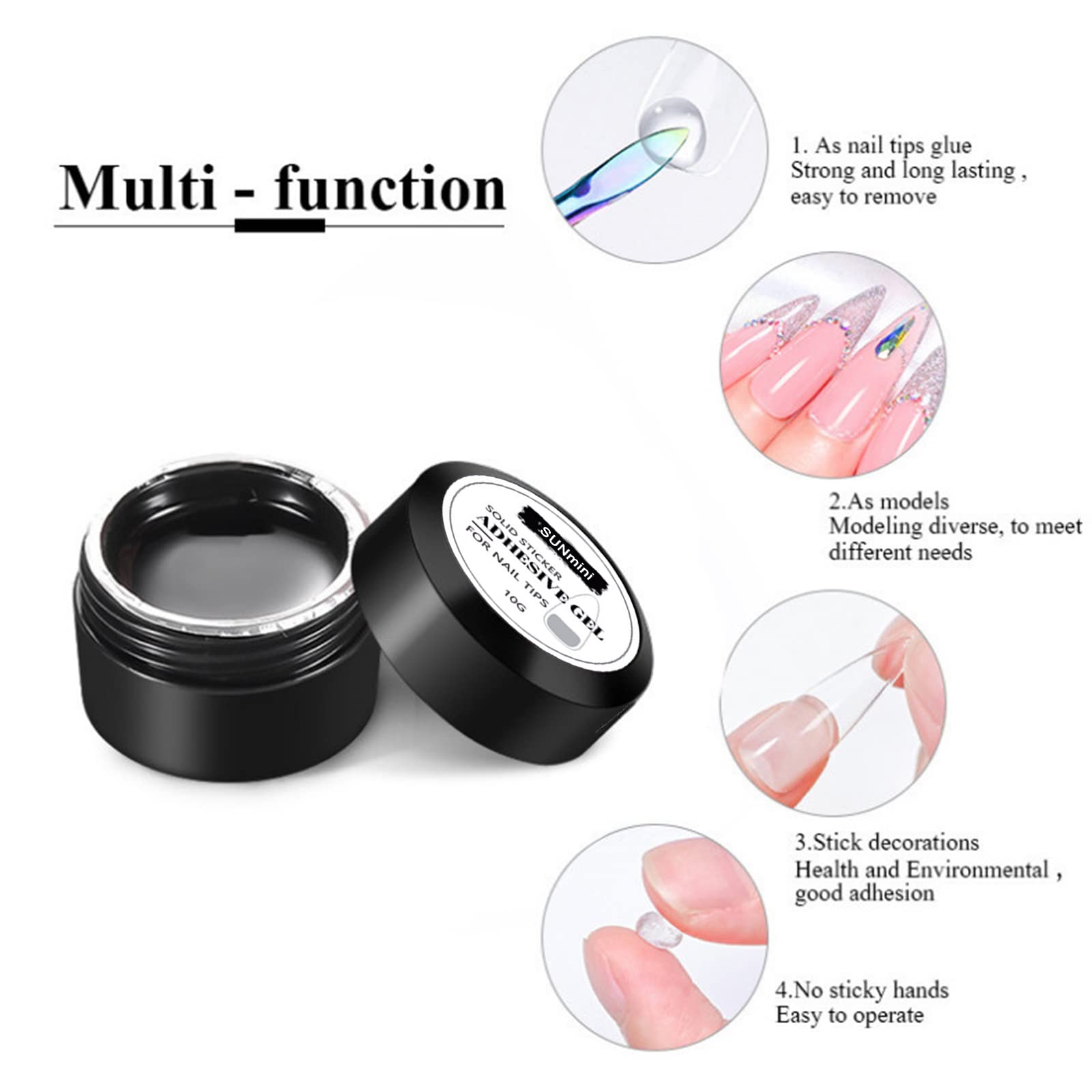 3Pcs Solid False Nail Tips Gel Glue - Clear UV LED Nail Extension Kit with Rhinestone Glue & Soak Off Gel - Perfect for Press On Nails, DIY Nail Art & Salon Use - 10g (2PCS)