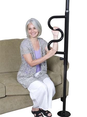 Sturdy Security Pole & Curved Grab Bar for Bathroom Safety - Non-Slip Shower Handrail for Elderly & Disabled - ADA Compliant Bathroom Assist Bar for Toilet & Shower Areas
