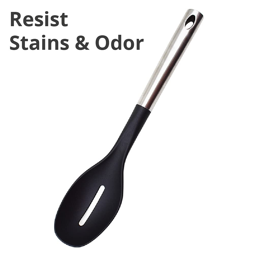 13” Slotted Spoon – Heat-Resistant Nylon Cooking Spoon for Nonstick Pans | Premium Kitchen Utensil Set | Dishwasher Safe Serving Spoon for Pasta, Soup & Salad (Black) – Ideal for Home Chefs & Restaurants