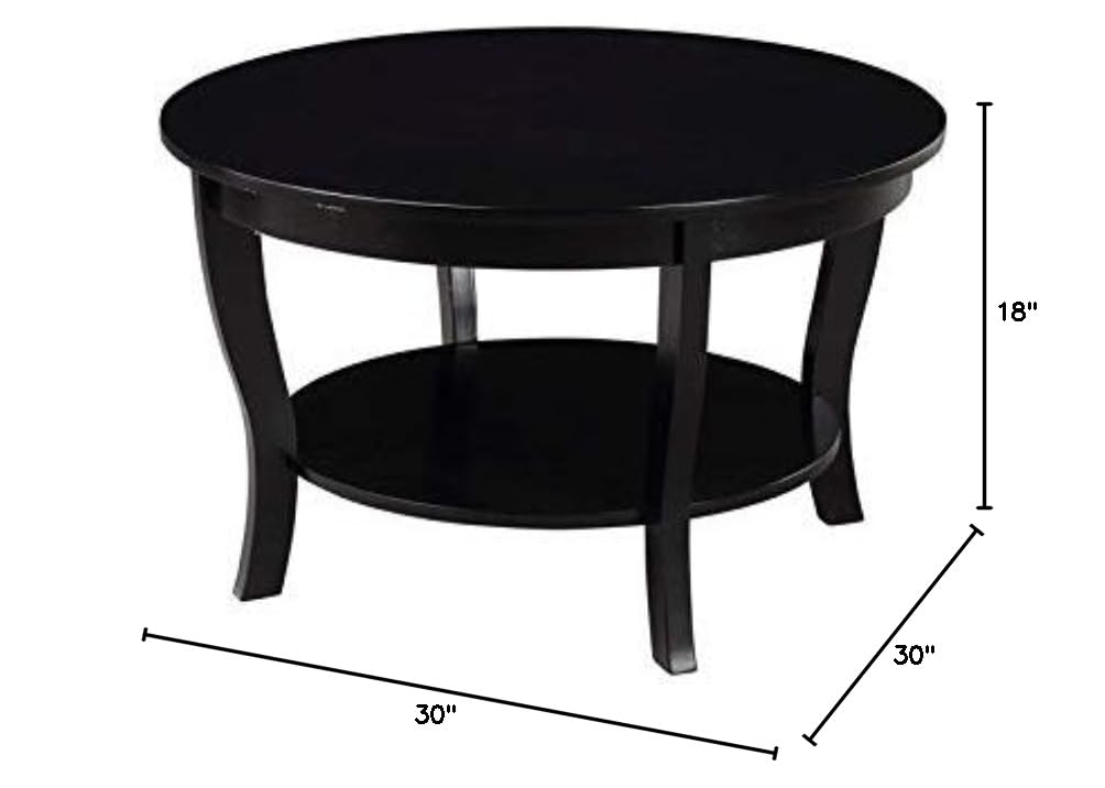 Pemberly Row Round Coffee Table - Black Wood Finish - Modern Living Room Furniture for Small Spaces & Home Decor