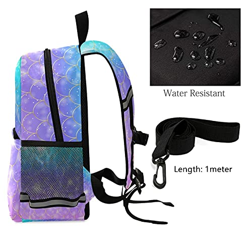 QUGRL Mermaid Fish Scales Toddler Backpack - Fantasy Galaxy School Bag for Kids 3-8 Years | Waterproof Kindergarten & Preschool Travel Backpack with Safety Leash | Perfect for Boys & Girls School, Daycare & Outdoor Adventures