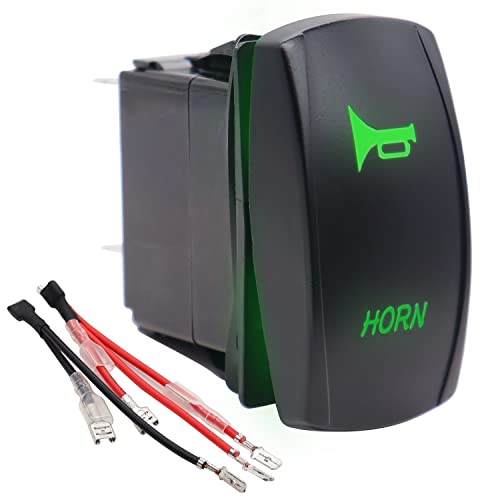 mxuteuk 12V Waterproof Rocker Switch with Green LED Light - SPST 5 Pin Momentary Toggle Switch 20A ON/Off - Perfect for Marine, Boat, Vehicle, RV & Off-Road Use