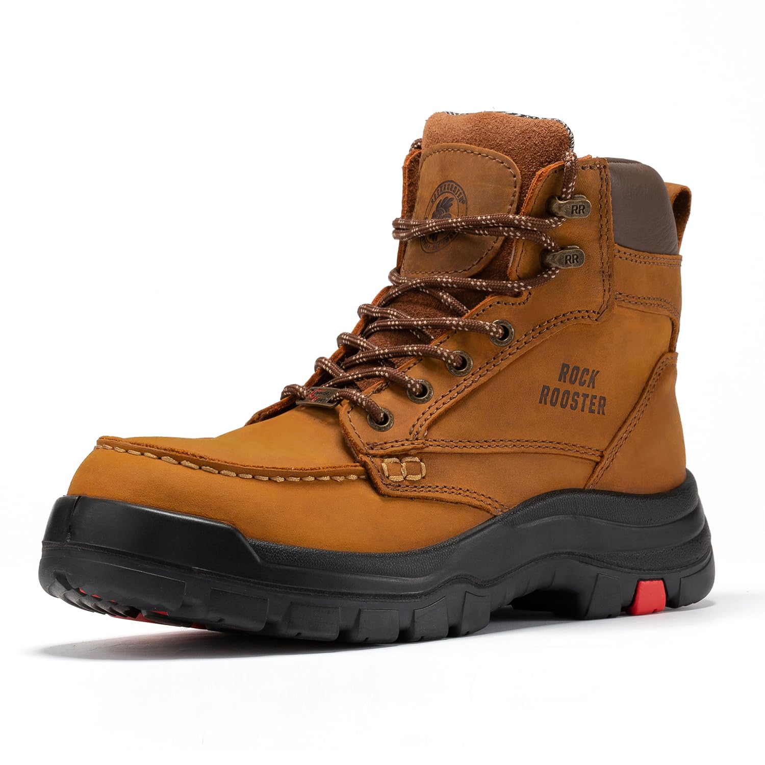 **ROCKROOSTER Men's 6-Inch Oiled Leather Work Boots - Durable Wide Safety Shoes for Construction & Outdoor Work (AK370-AK371-AK372) - Ideal for Heavy Duty, Hiking & Industrial Jobs**